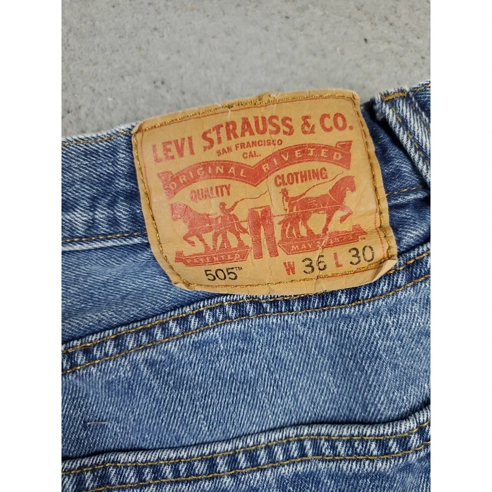 Levis 505 Jeans Mens 36x30 Blue Casual Straight Leg Denim Pants - Picture 8 of 9